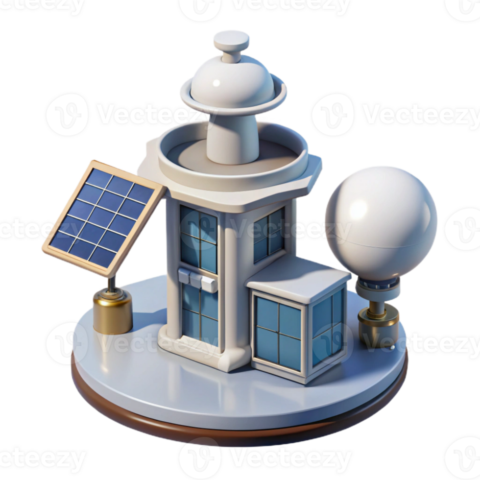 wonderful classic Vertical City Weather Control Station with Satellite Transparent premium png