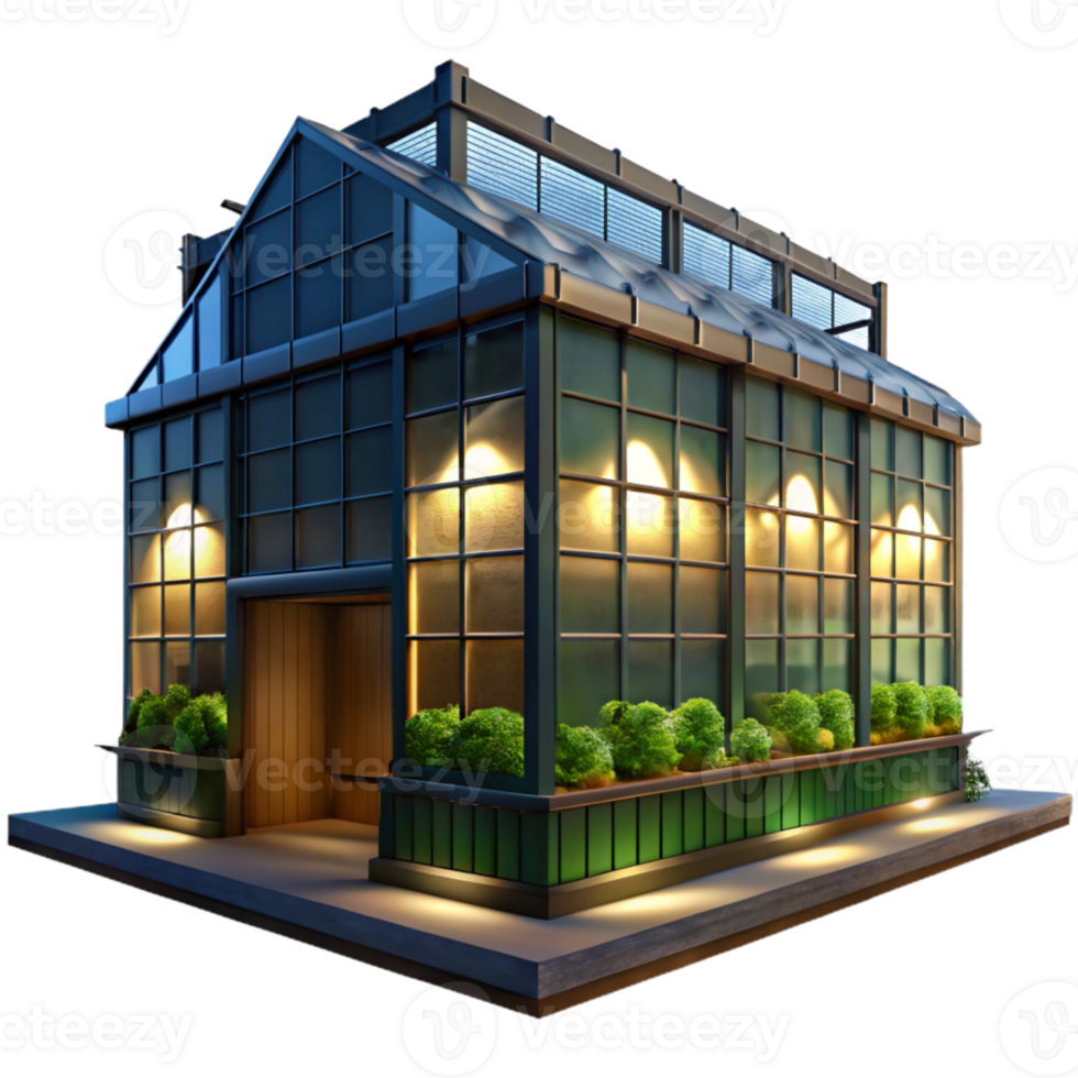 vibrant rustic Vertical Farm Exterior Night View Transparent Background original png