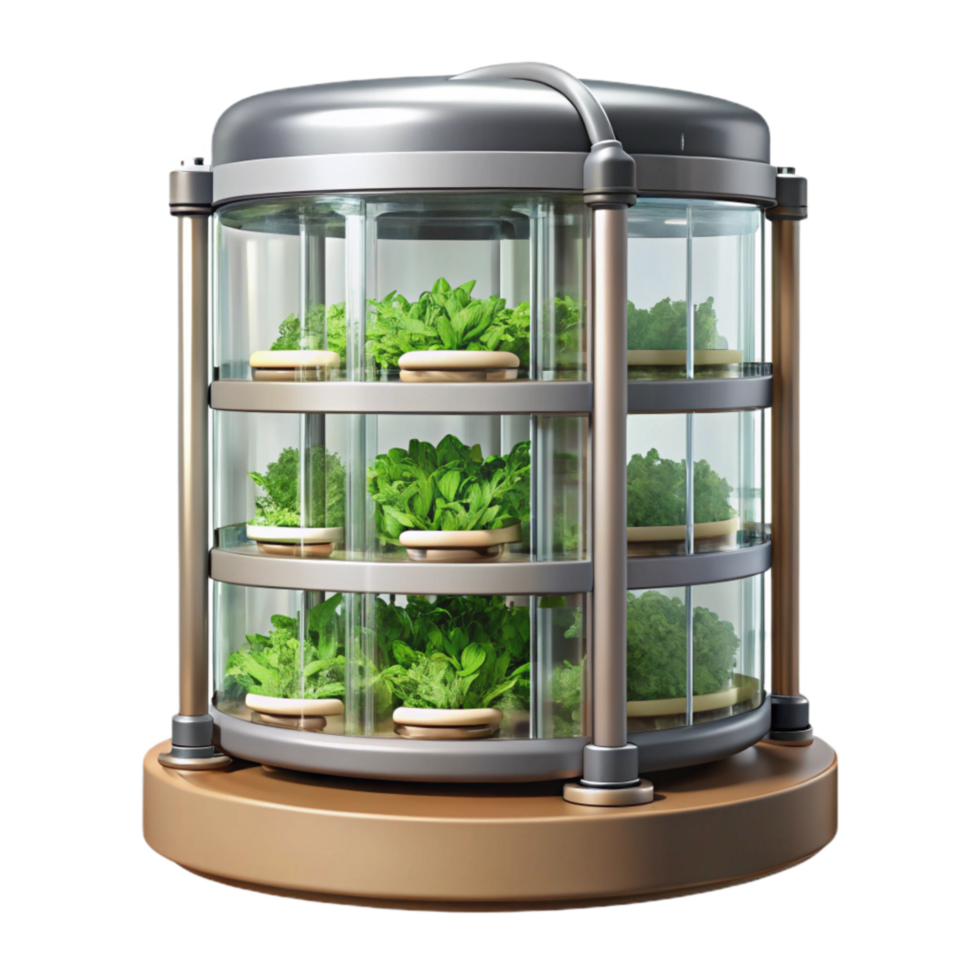 dramatic vintage Vertical Farming System in Cylindrical Module Transparent Background genuine png