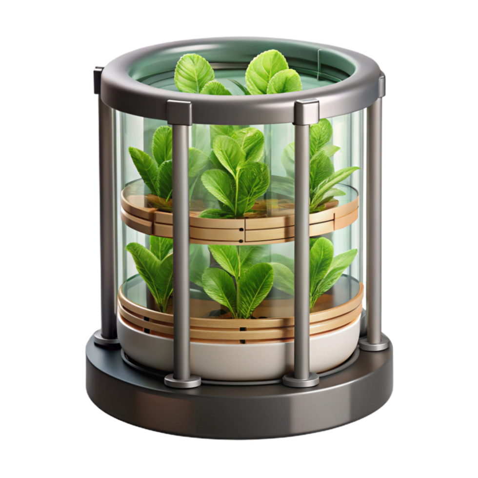 beautiful rustic Vertical Farming System in Cylindrical Module Transparent Background png