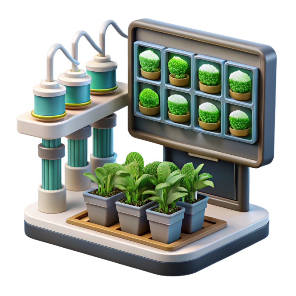 serene minimalist Vertical Farming System with Monitoring Screens Isolated premium png
