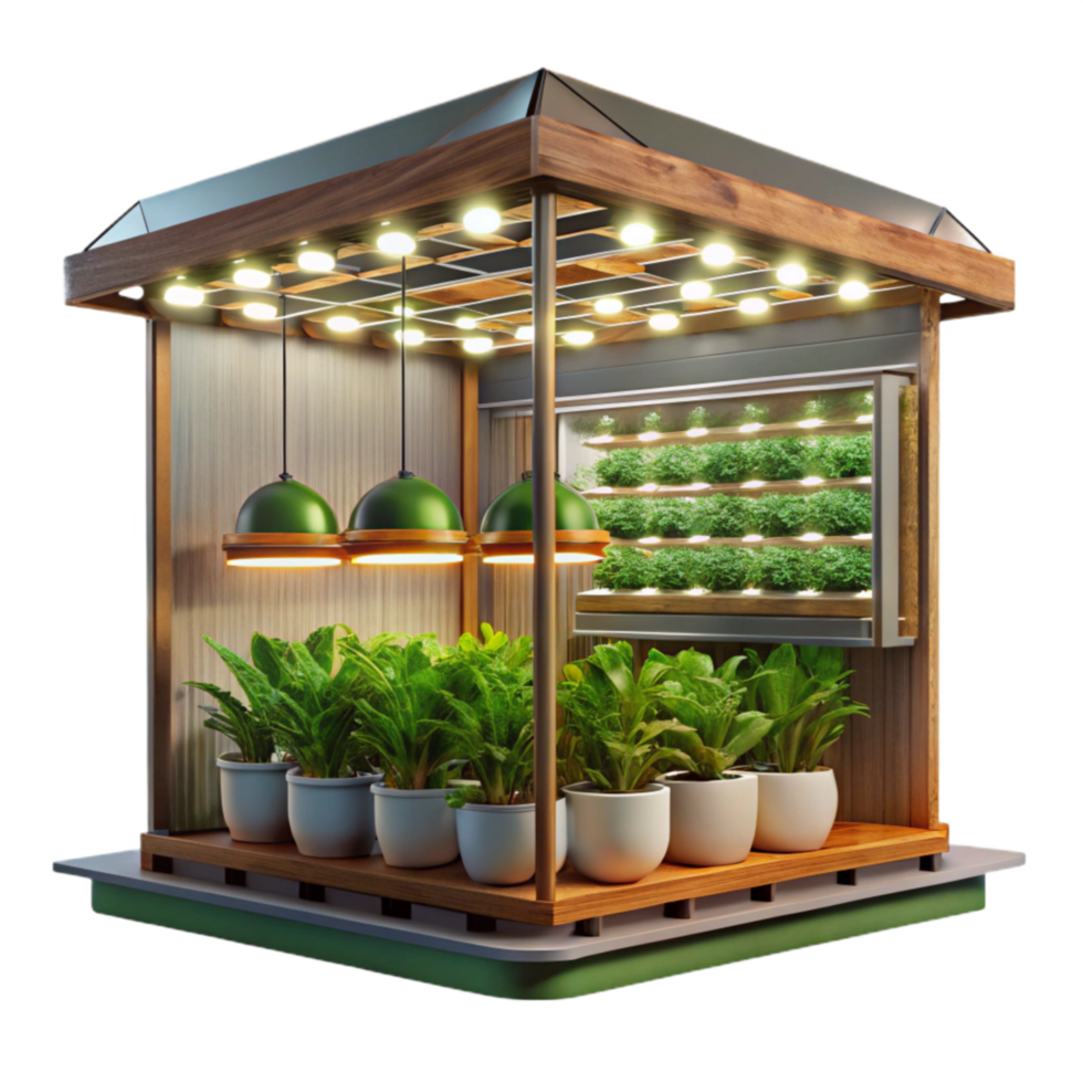 extraordinary rustic Vertical Farm Interior Artificial Lighting Transparent Background png