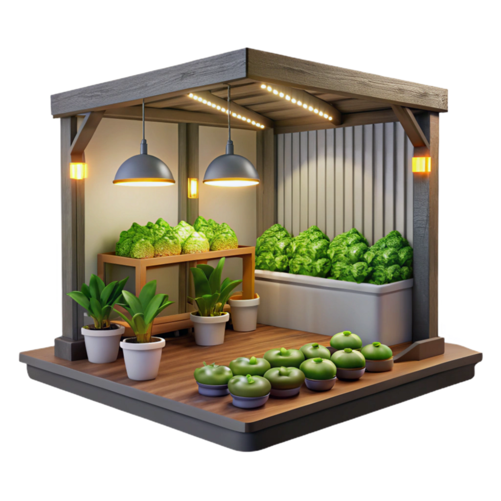dramatic contemporary Vertical Farm Interior Lit Scene Cutout premium png