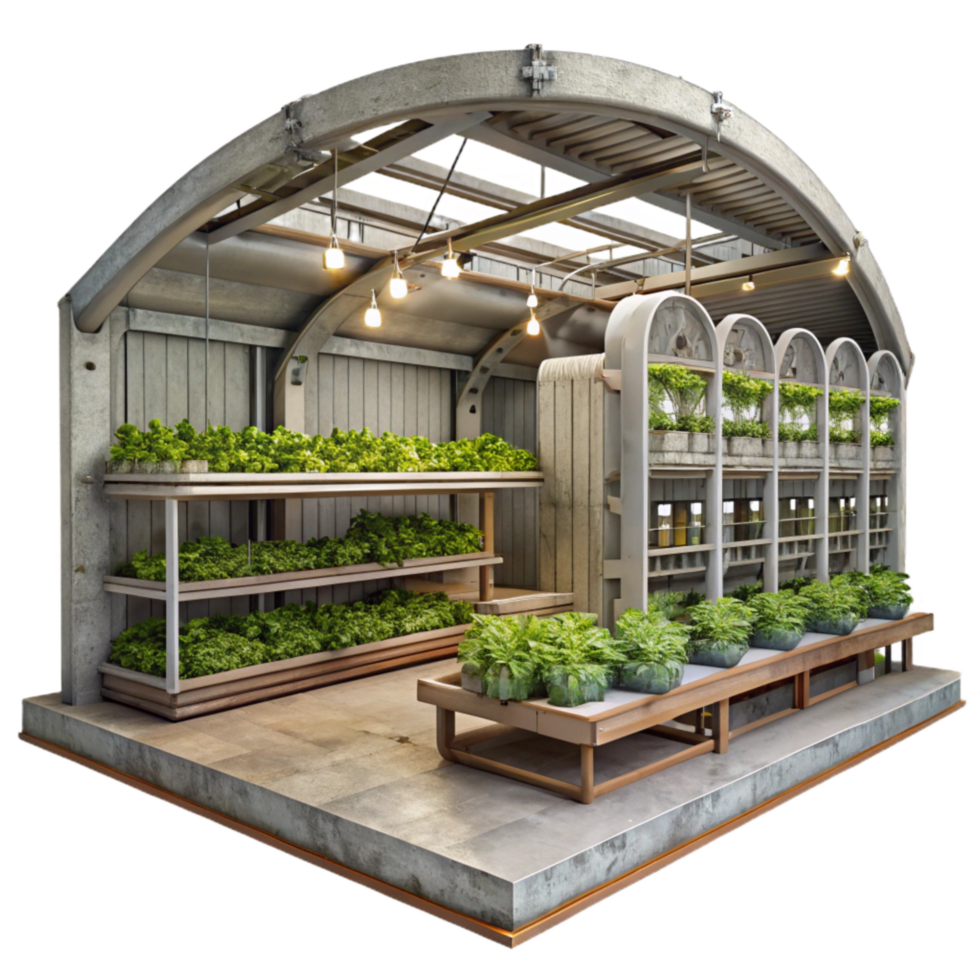 elegant vintage Vertical Farm Interior Wide Angle View Isolated high quality png