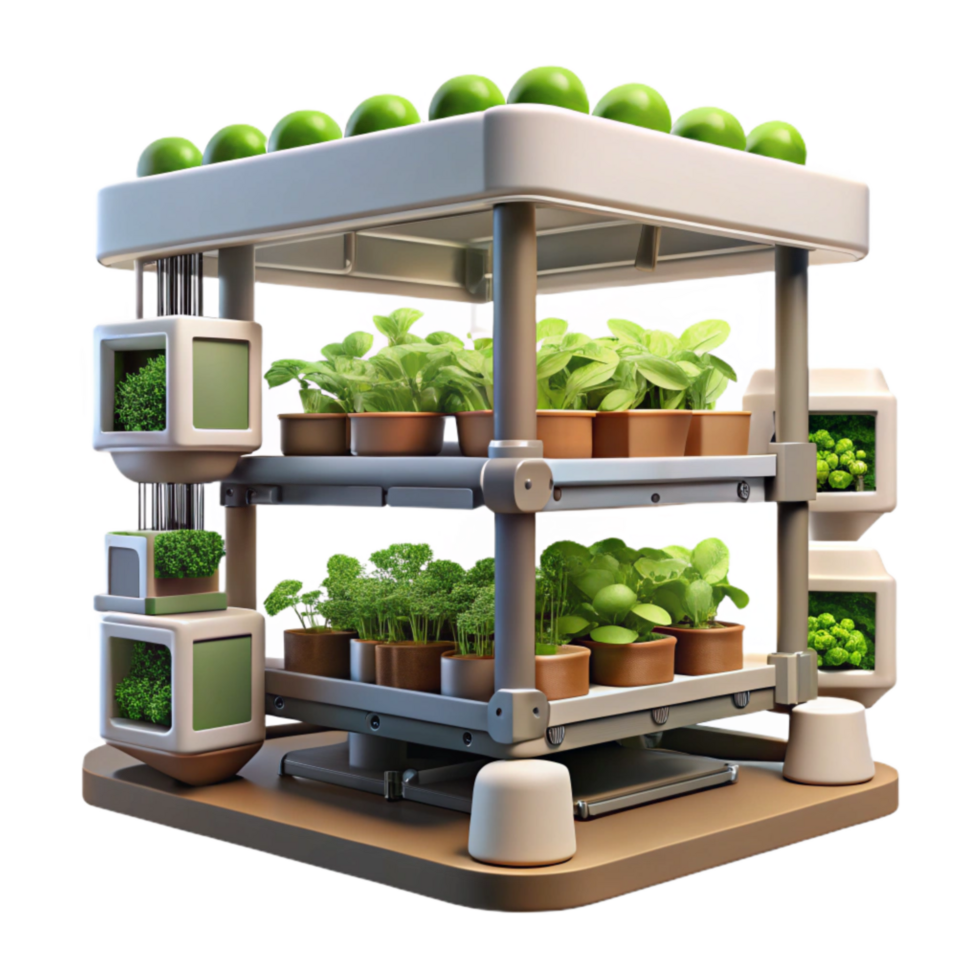 serene abstract Vertical Farm with Robotic Planting System Isolated Cutout png