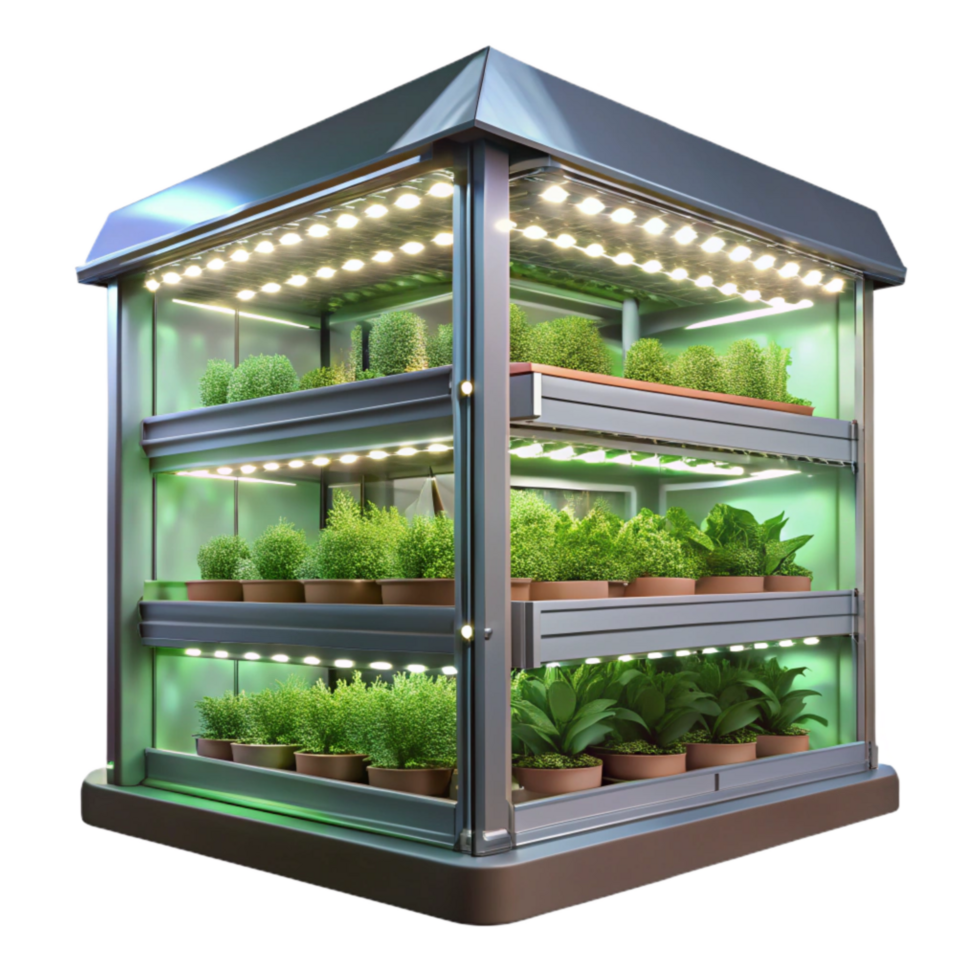 extraordinary artistic Vertical Farm with Led Lighting System Transparent Background png