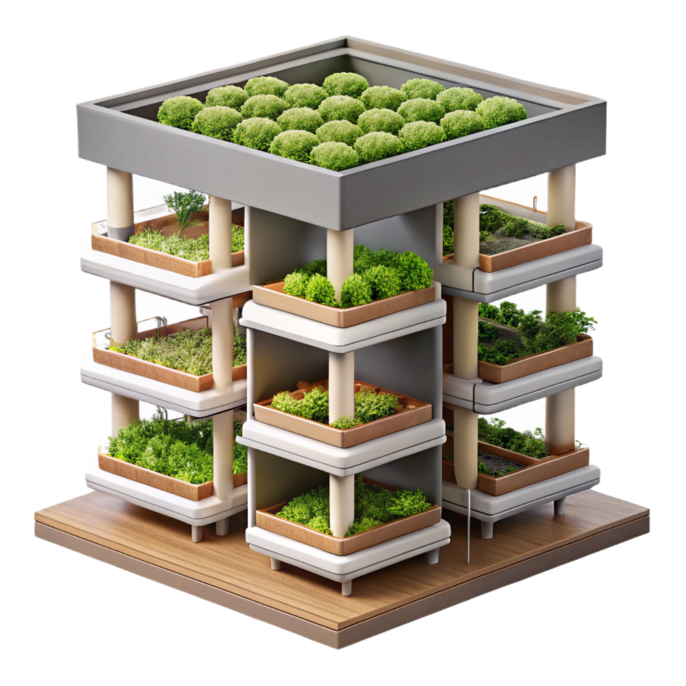 impressive minimalist Vertical Farm with Multiple Levels Cutout professional png