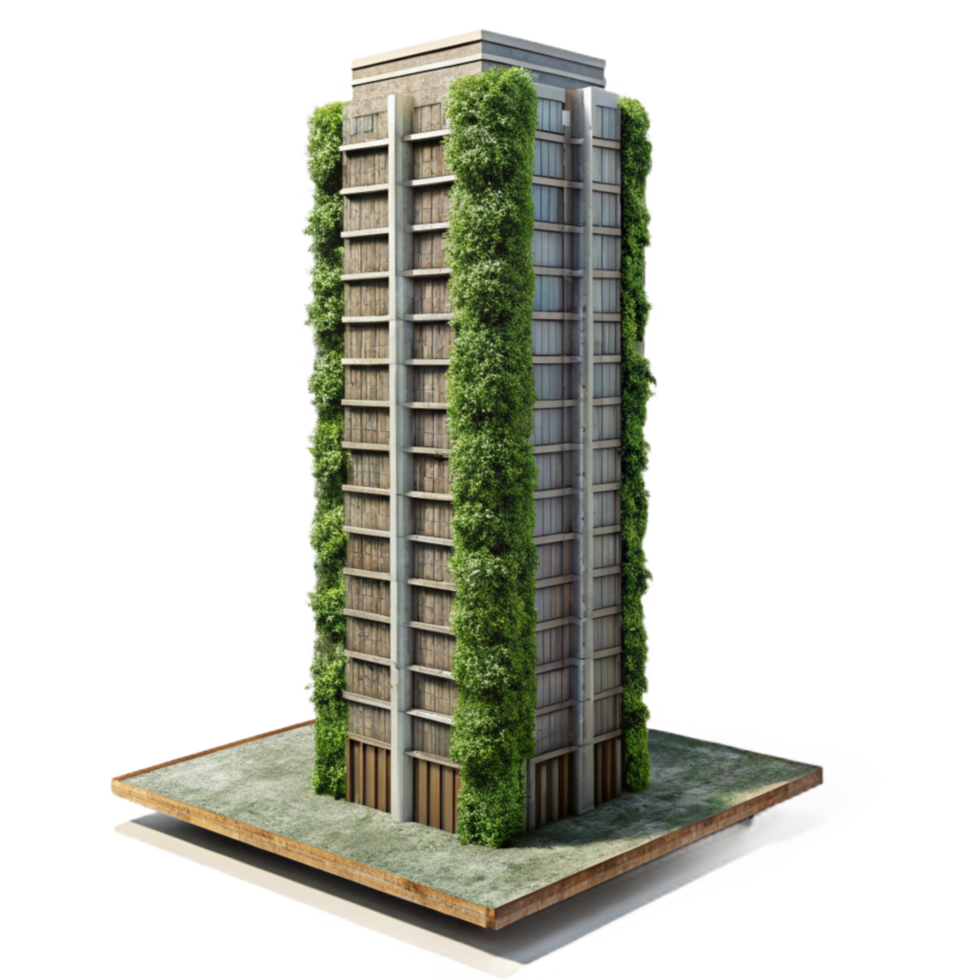 impressive rustic Vertical Forest Skyscraper Side View Isolated professional png