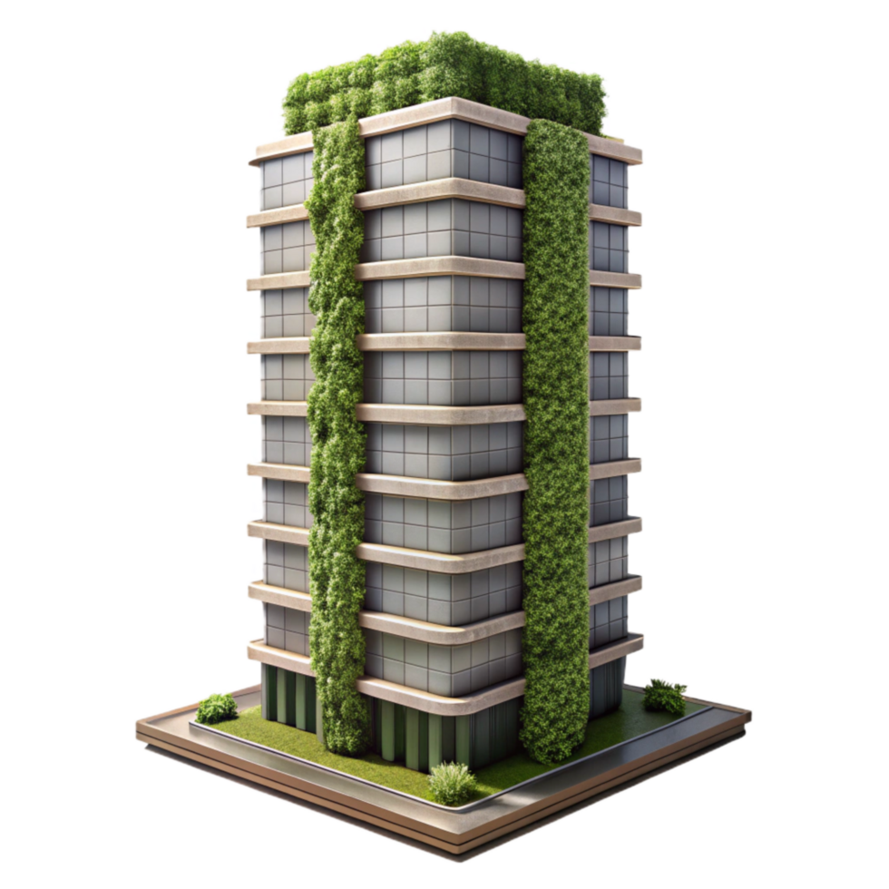 impressive rustic Vertical Forest Skyscraper Side View Isolated high quality png