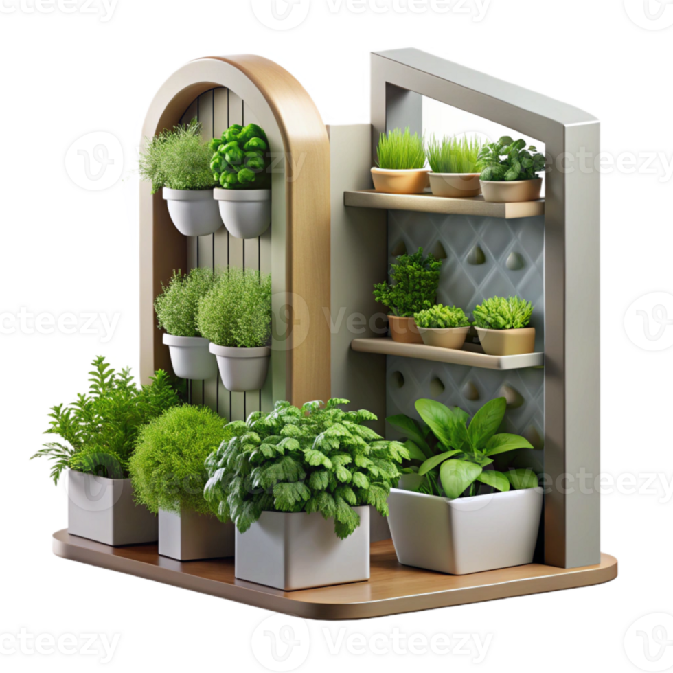 extraordinary contemporary Vertical Garden with Herbs Cutout Kitchen Setting original png