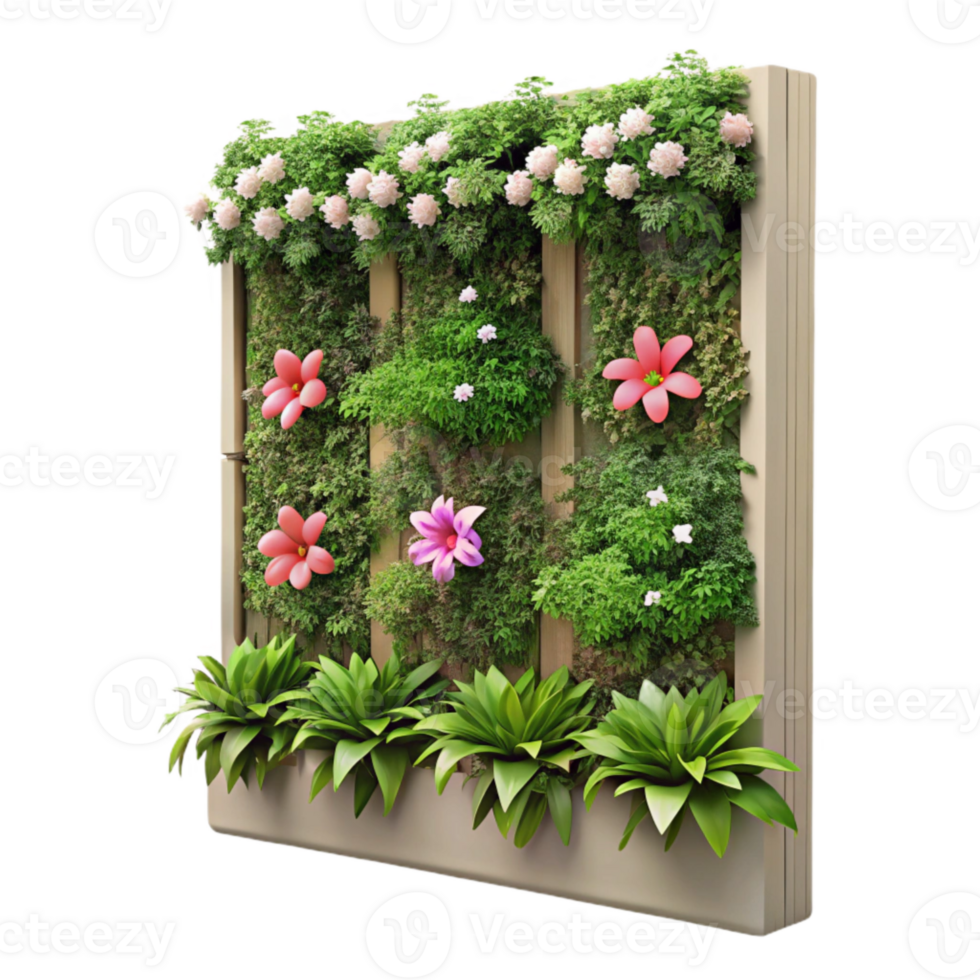 impressive abstract Vertical Garden with Flowers Isolated on White png