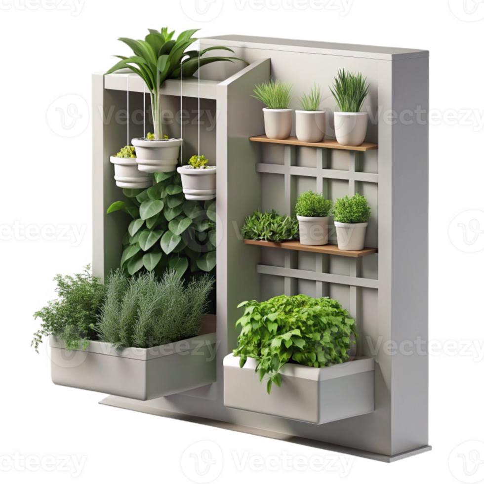 vibrant abstract Vertical Garden with Herbs Cutout Kitchen Setting png