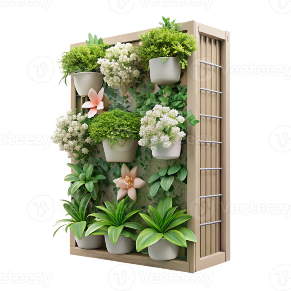 stunning classic Vertical Garden with Flowering Plants Transparent Background premium png