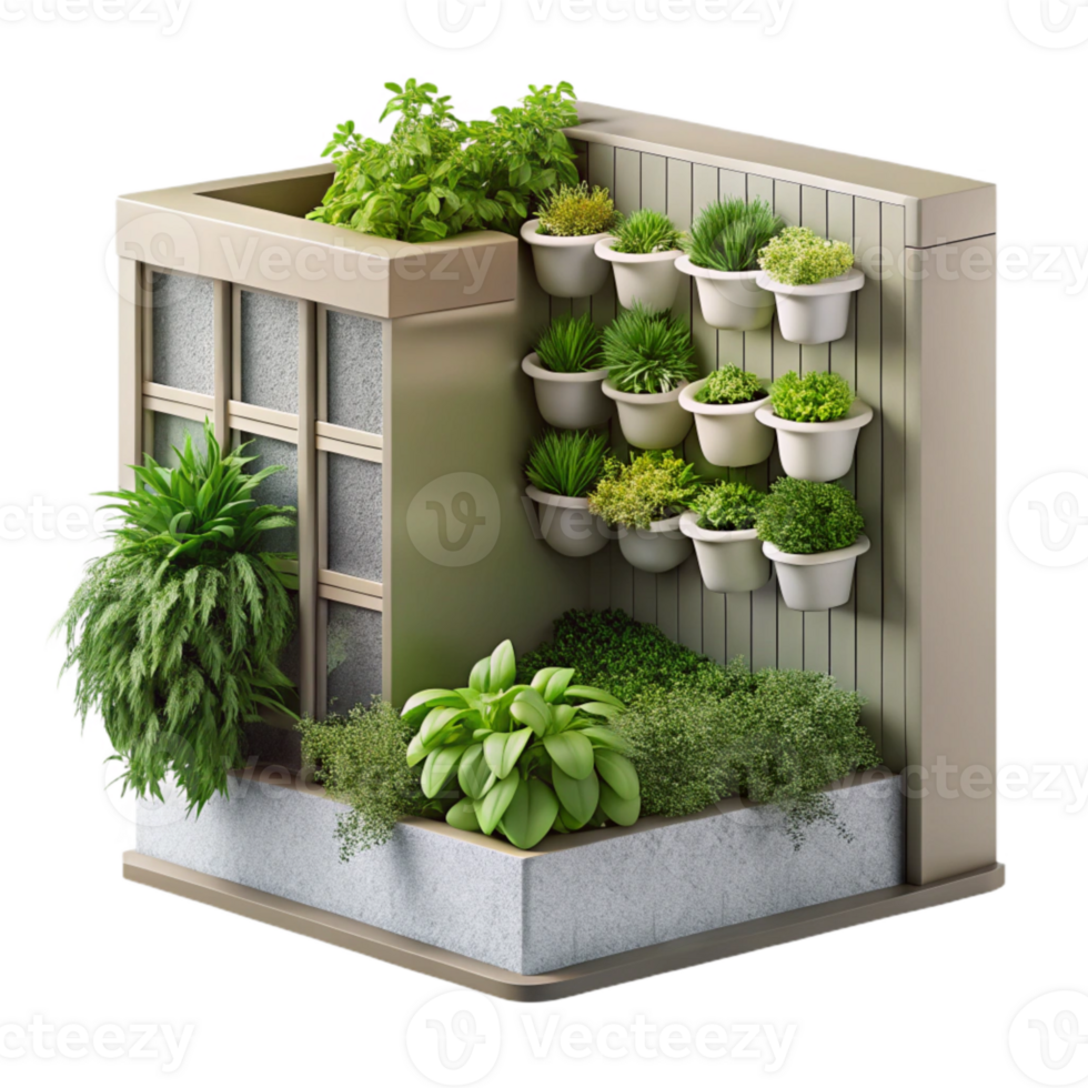 beautiful abstract Vertical Garden with Herbs Cutout Kitchen Setting png