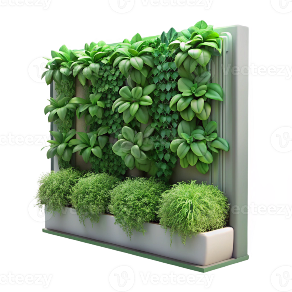 impressive contemporary Vertical Garden with Leafy Greens Transparent Background detailed png