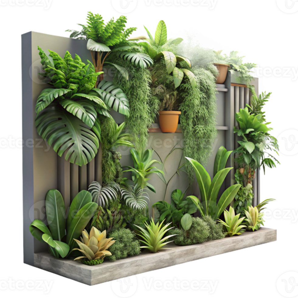 extraordinary traditional Vertical Garden with Tropical Plants Isolated Lush Greenery professional png