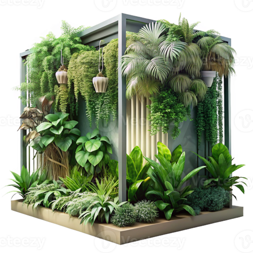 magnificent abstract Vertical Garden with Tropical Plants Isolated Lush Greenery png