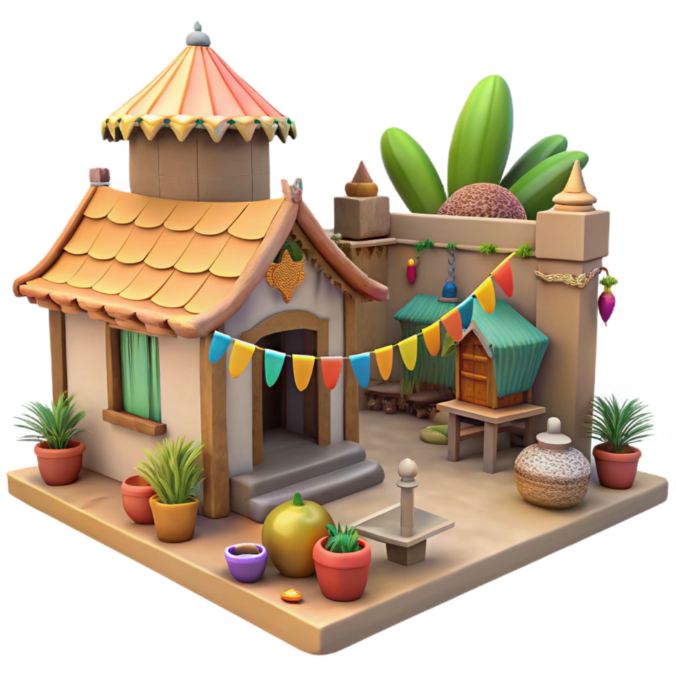 magnificent vintage Village Scene with Festive Decorations Daytime Isolated genuine png