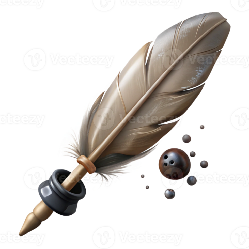 magnificent classic Vintage Feather Pen Isolated with Ink Splatters premium png