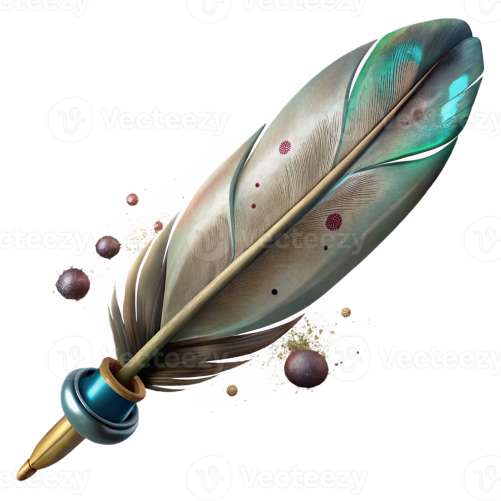 extraordinary rustic Vintage Feather Pen Isolated with Ink Splatters premium png
