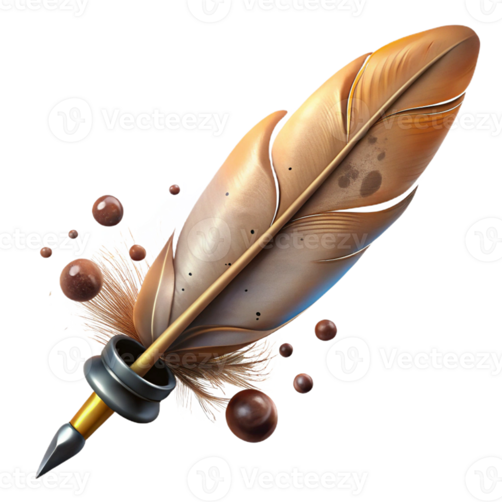 vibrant classic Vintage Feather Pen Isolated with Ink Splatters authentic png