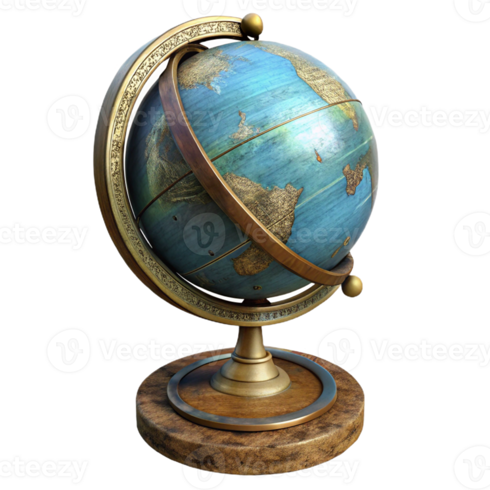 extraordinary creative Vintage Globe Stand Wooden Base Transparent Background detailed png