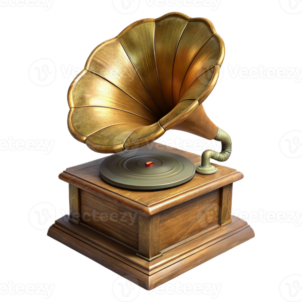 magnificent traditional Vintage Gramophone Isolated with Wooden Base png