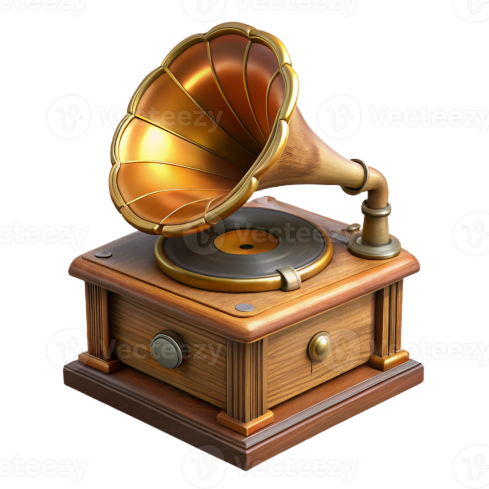 dramatic artistic Vintage Hand Crank Phonograph Cutout with Wooden Case png