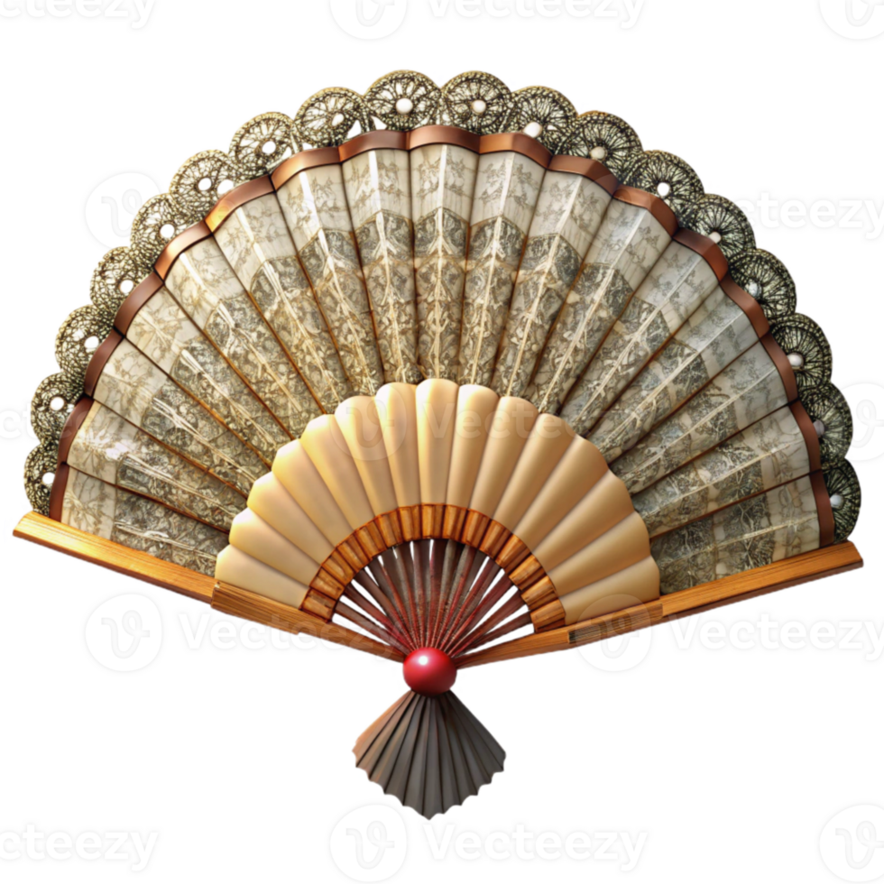 serene creative Vintage Hand Fan Silk and Lace Isolated professional png
