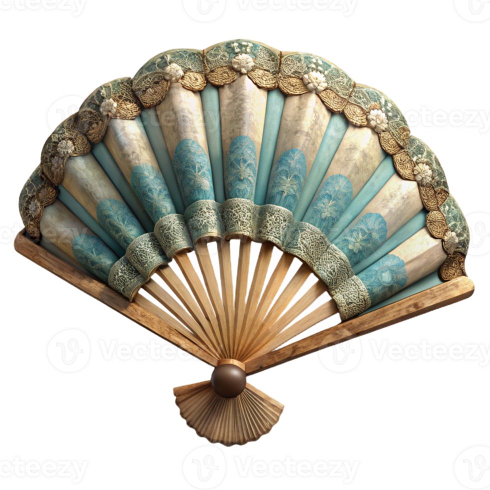 wonderful classic Vintage Hand Fan Silk and Lace Isolated original png