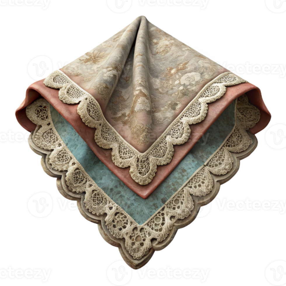 elegant abstract Vintage Handkerchief Transparent Background with Lace Trim png