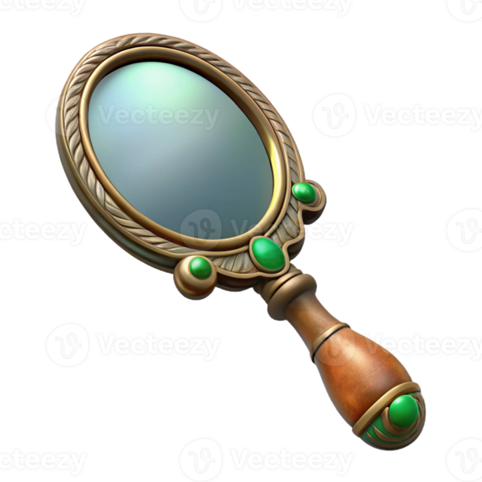 dramatic artistic Vintage Hand Mirror Isolated with Ornate Handle premium png