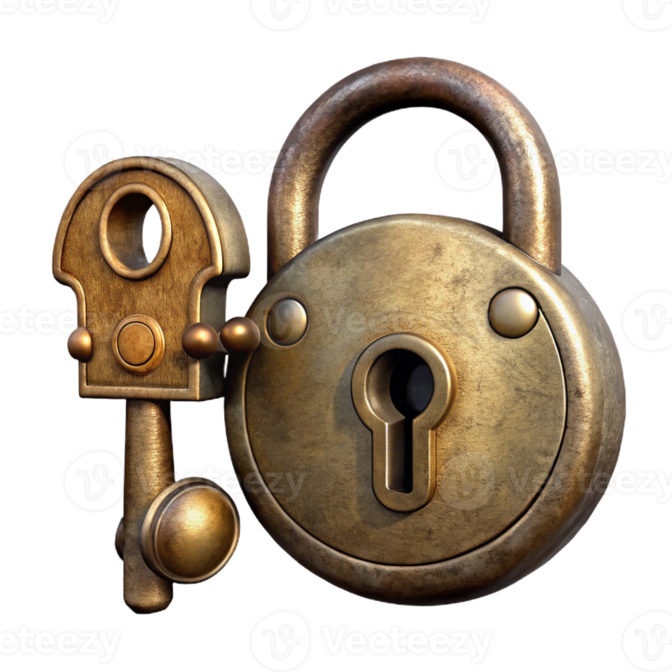 vibrant artistic Vintage Lock and Key Antique Brass Cutout png