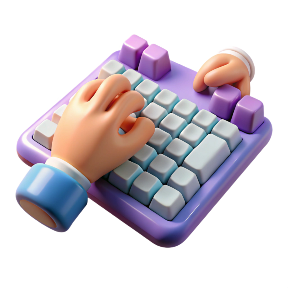 beautiful minimalist Virtual Keyboard with Typing Hands Element detailed png