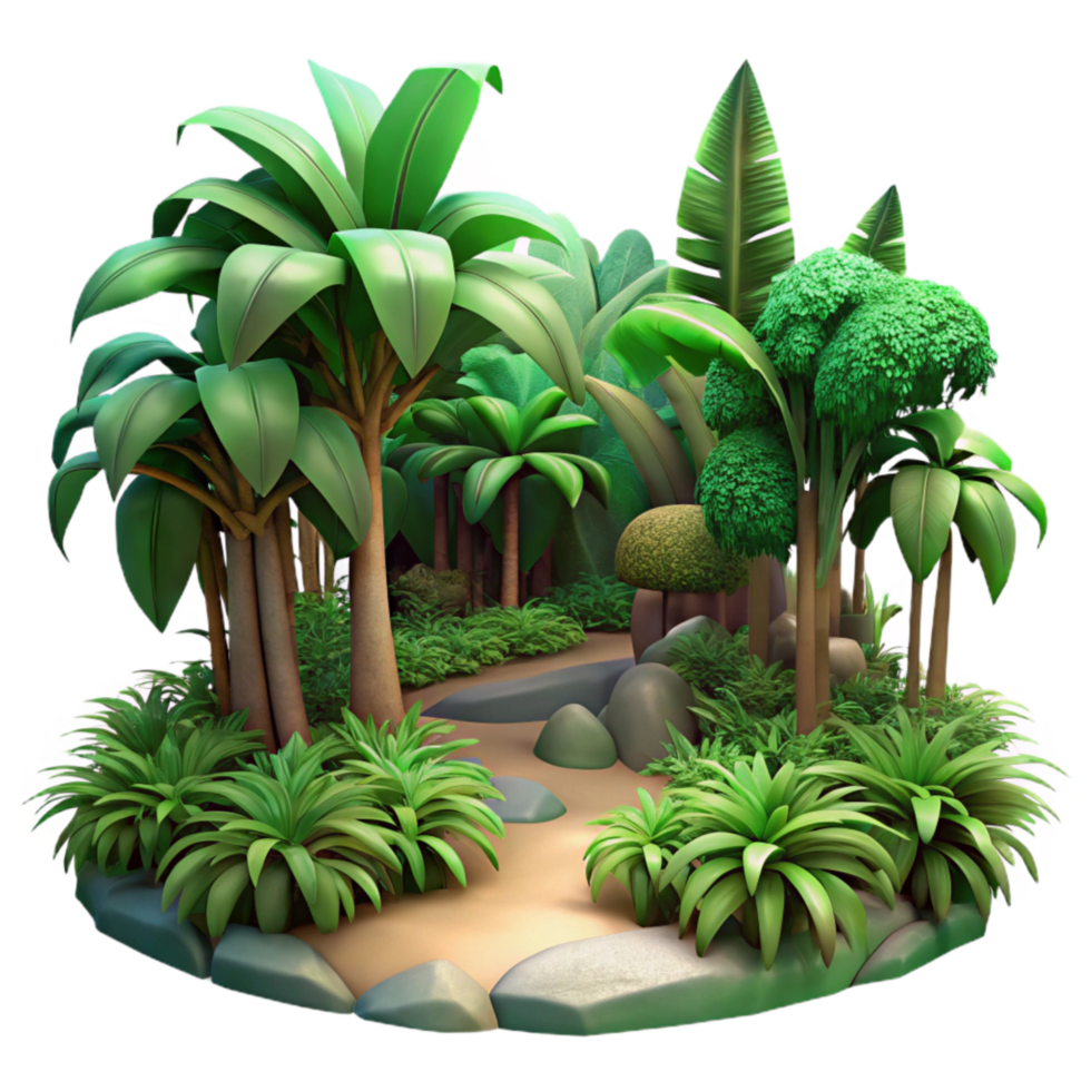 dramatic creative Virtual Jungle with Lush Greenery Isolated detailed png