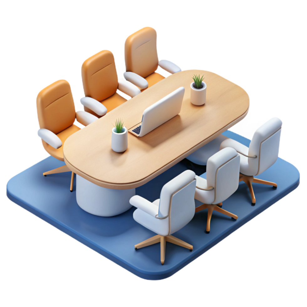 beautiful classic Virtual Meeting Room White Table Cutout premium png