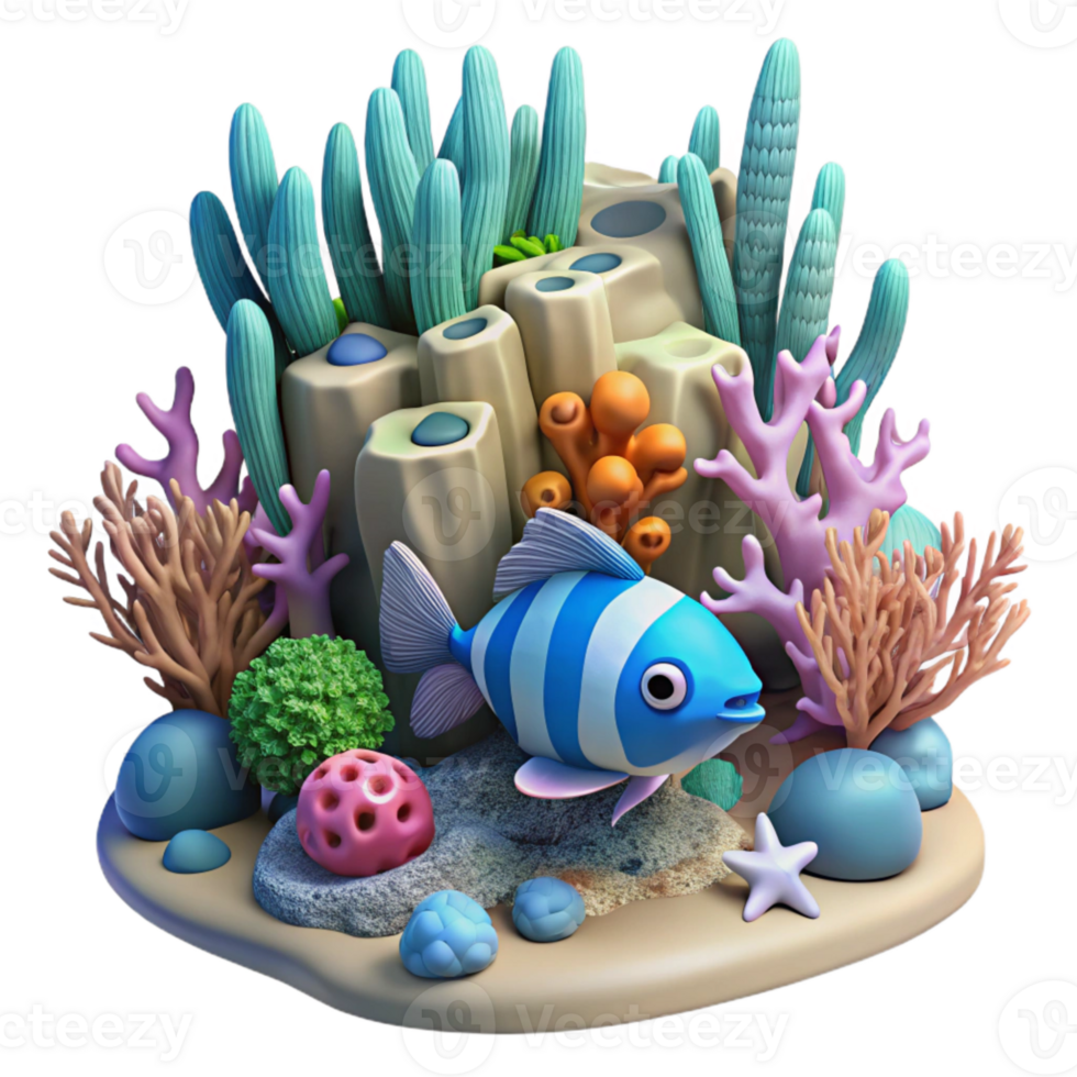 wonderful traditional Virtual Underwater Scene with Fish and Coral Isolated detailed png