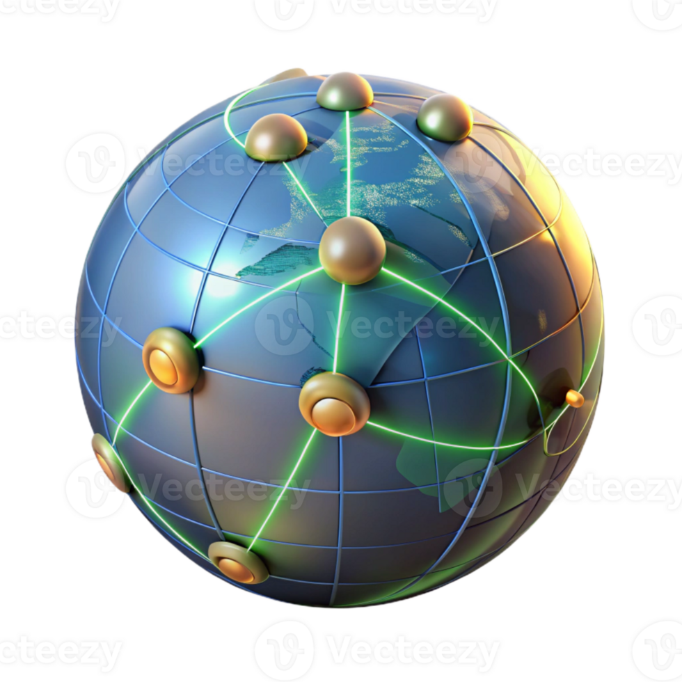 extraordinary artistic Virtual World Map with Glowing Lines Transparent Background professional png
