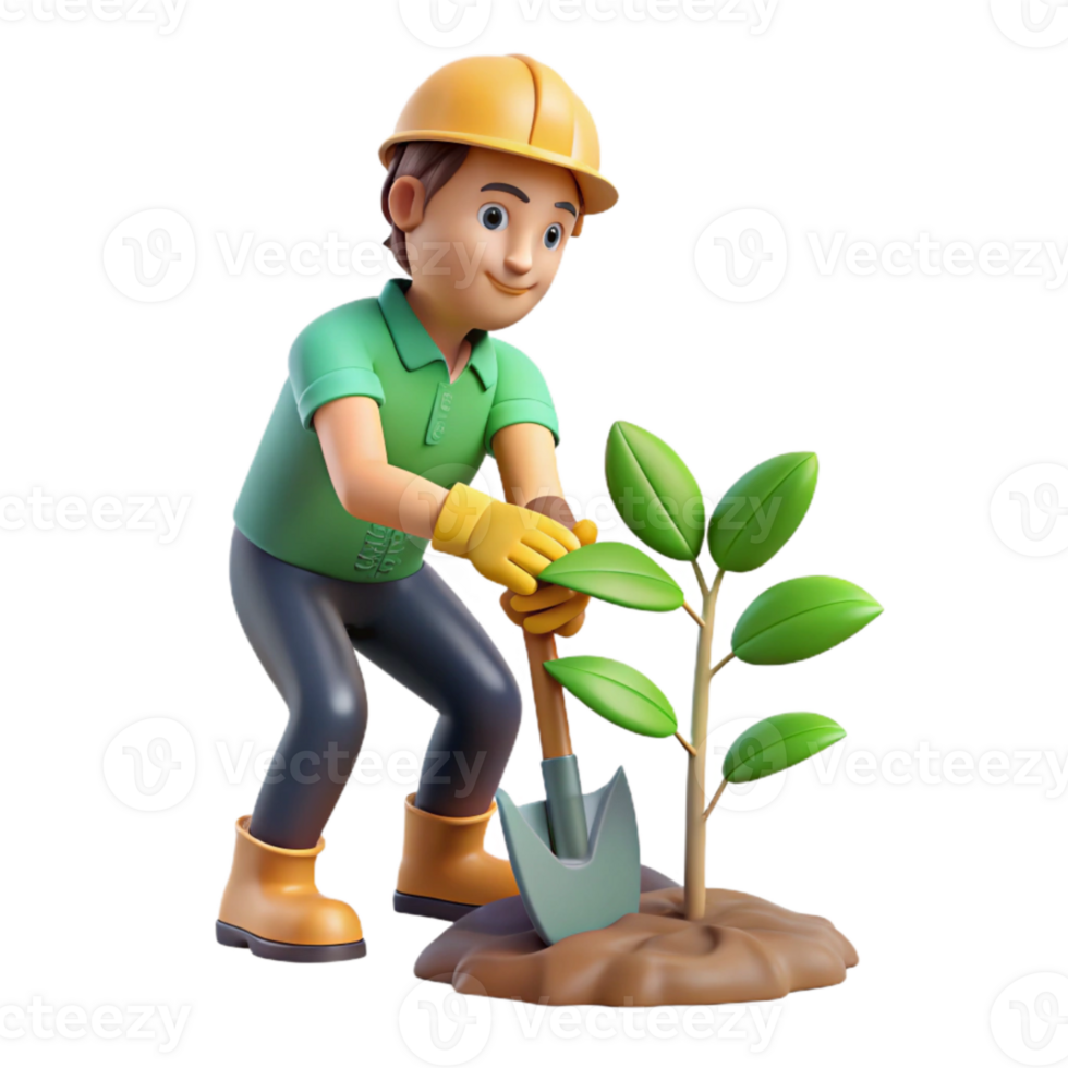 serene minimalist Volunteer Planting Tree Sapling Isolated professional png