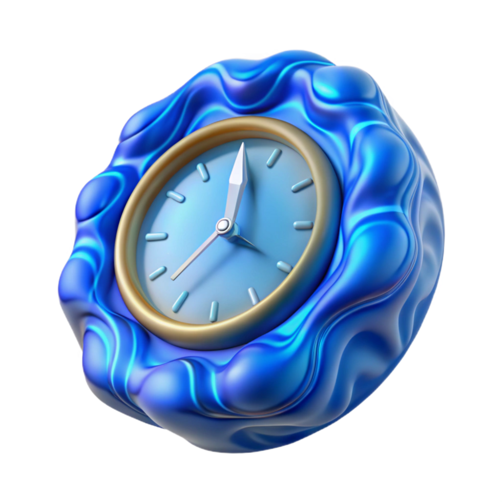 elegant vintage Warped Clockface Transparent Background with Blue Glow high resolution png
