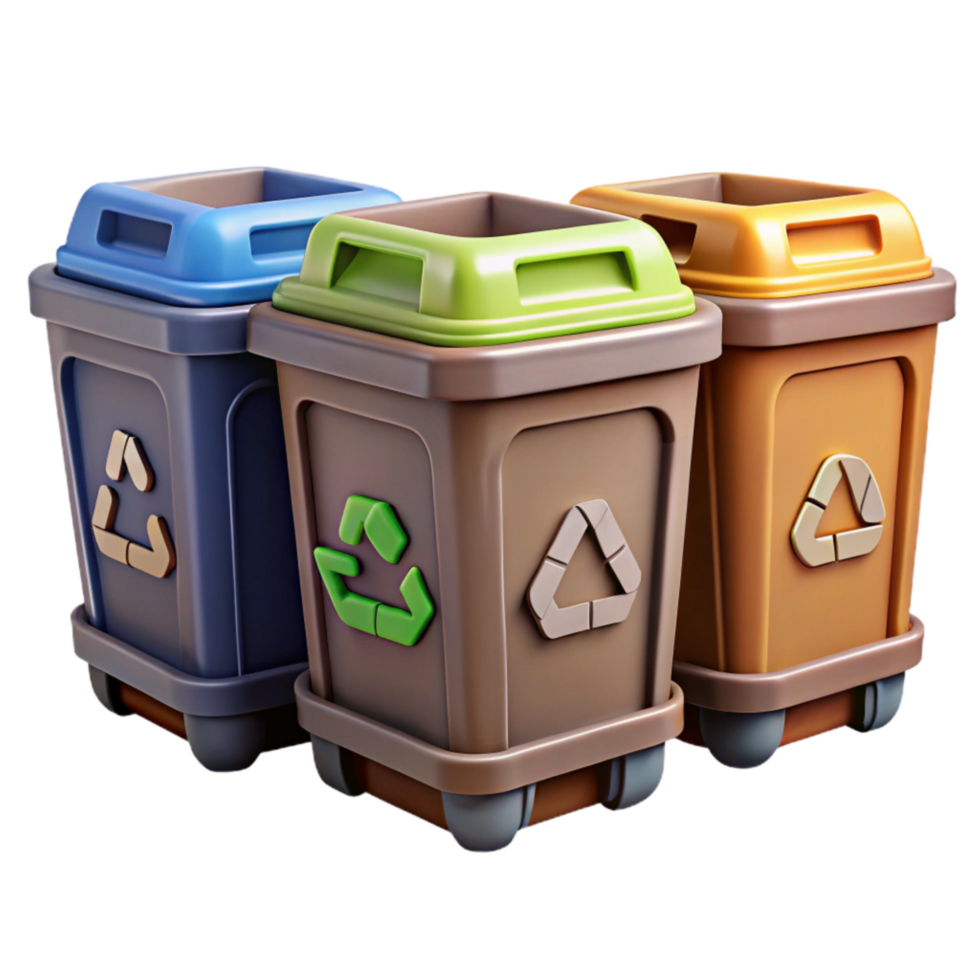 beautiful rustic Waste Sorting Bins with Labels Isolated high resolution png