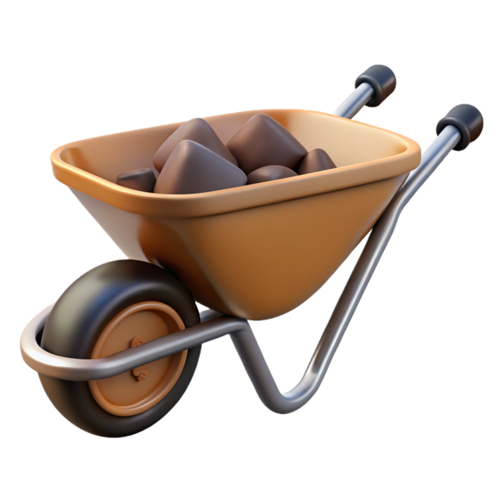 beautiful minimalist Wheelbarrow Filled with Soil Side View Cutout with Earth Tones high quality png