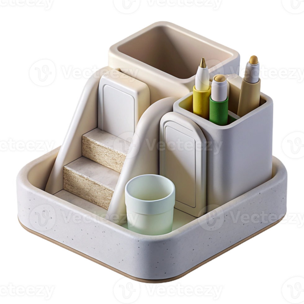serene creative White Desk Organizer Top View Isolated authentic png