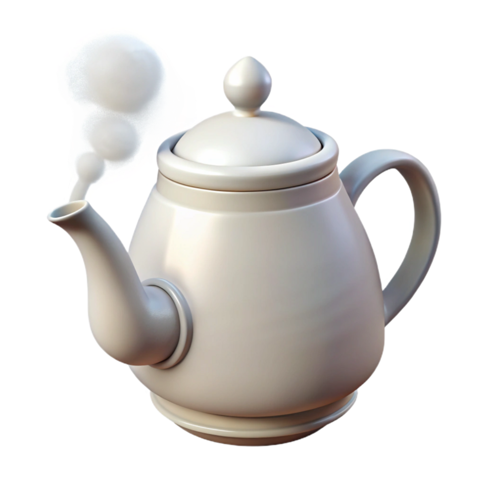 wonderful contemporary White Teapot with Steam Transparent Background detailed png