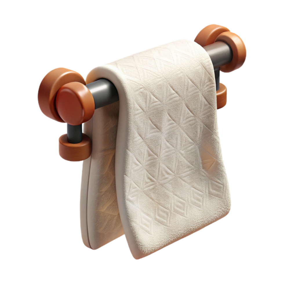 impressive traditional White Towel Hanging on Rack Transparent Background detailed png