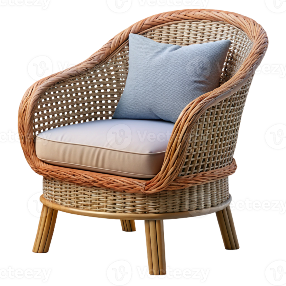 serene artistic Wicker Chair with Cushion Side View Cutout professional png