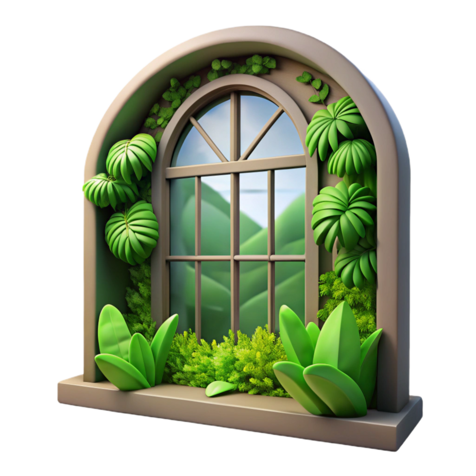 serene rustic Window View Lush Greenery Outside Cutout authentic png