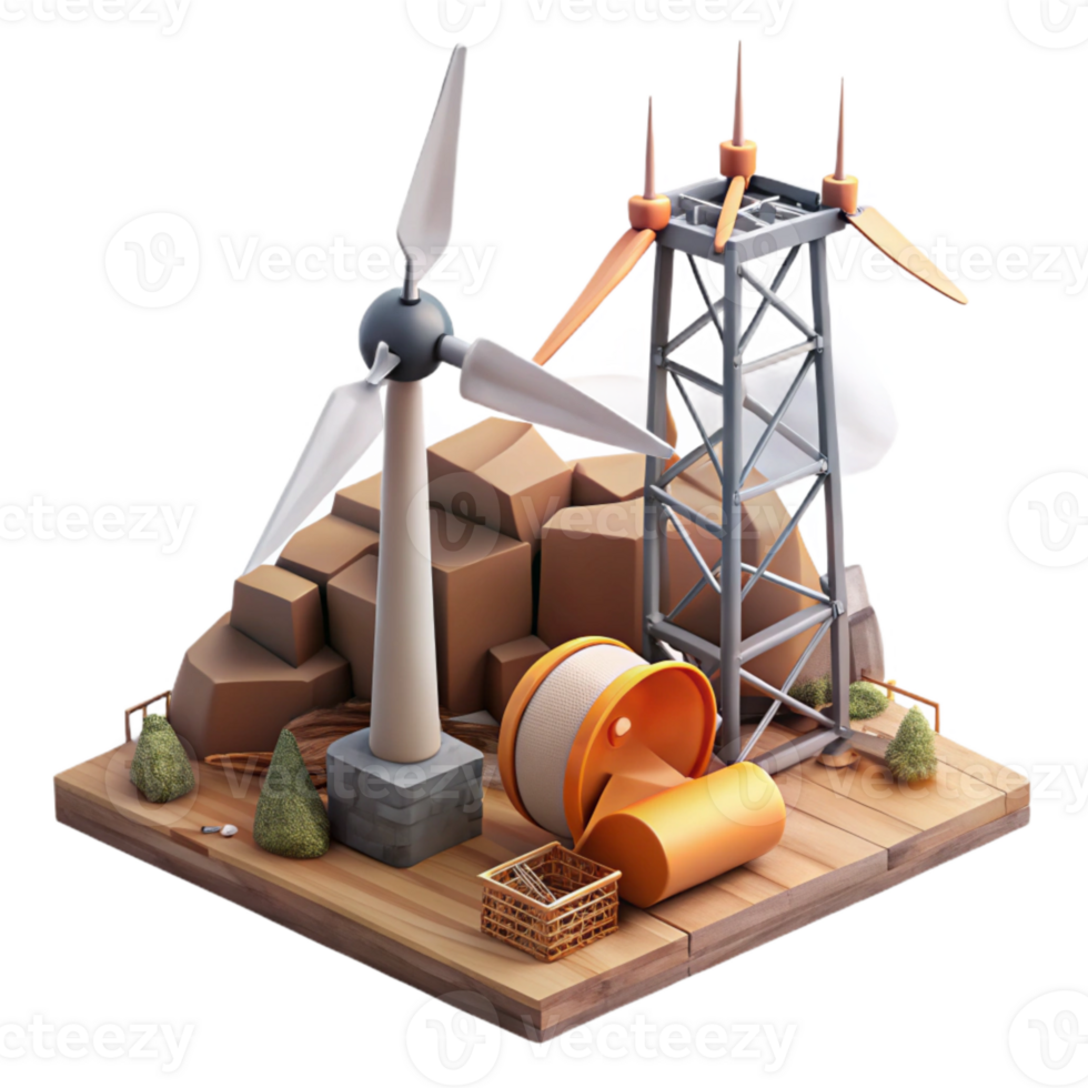 impressive vintage Wind Turbine Construction Site Isolated high quality png