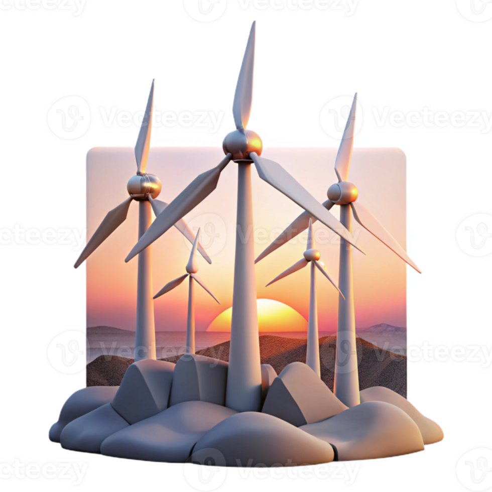 vibrant abstract Wind Turbine Farm at Sunrise Transparent Element high quality png