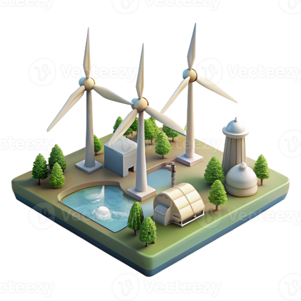 impressive minimalist Wind Turbine Farm Landscape View Transparent professional png
